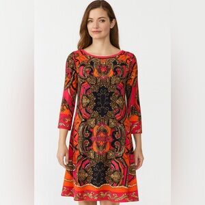 Haani Colorful Elegant 3/4 sleeve Chain Link Print Stretchy shift Dress, sz‎ XL